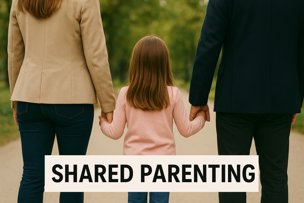 Parents sharing custody of their child in Chicago under Illinois family law.