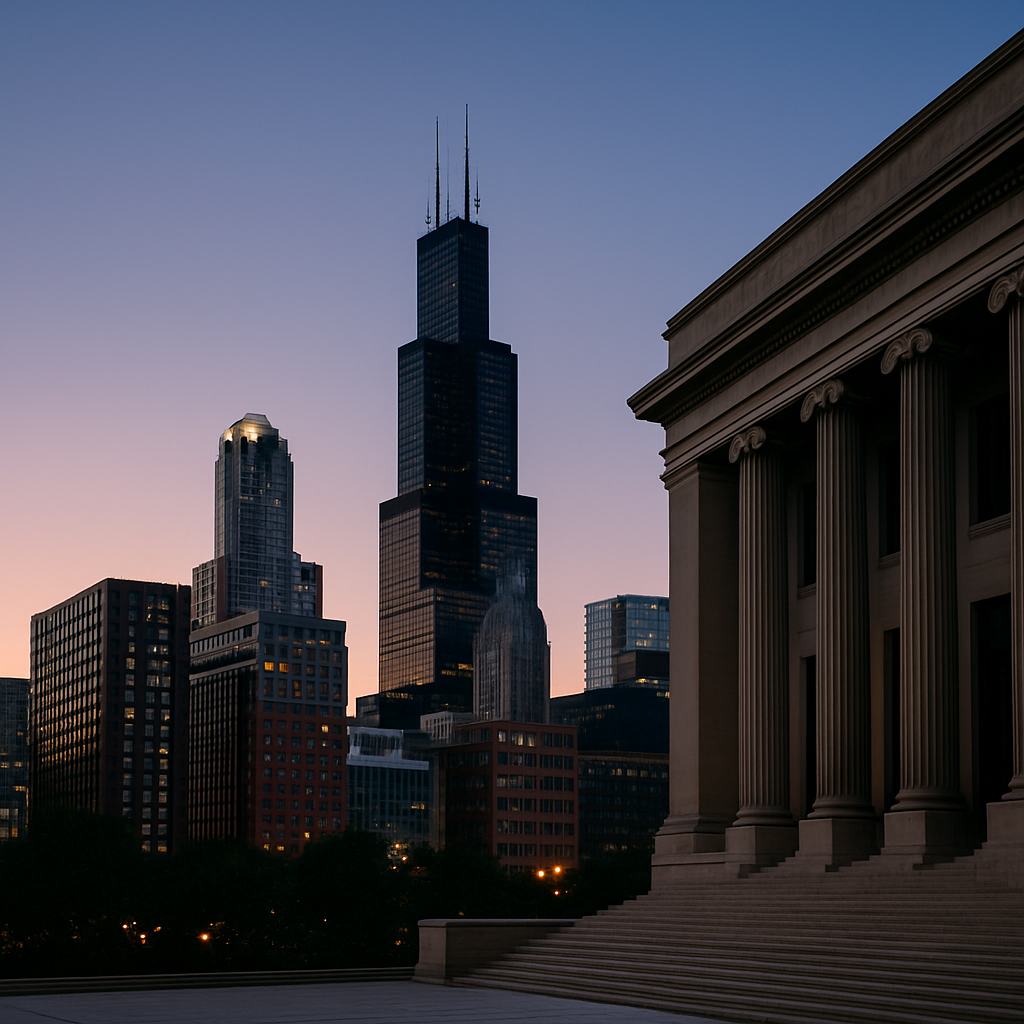 Chicago skyline with courthouse representing changes in personal injury law