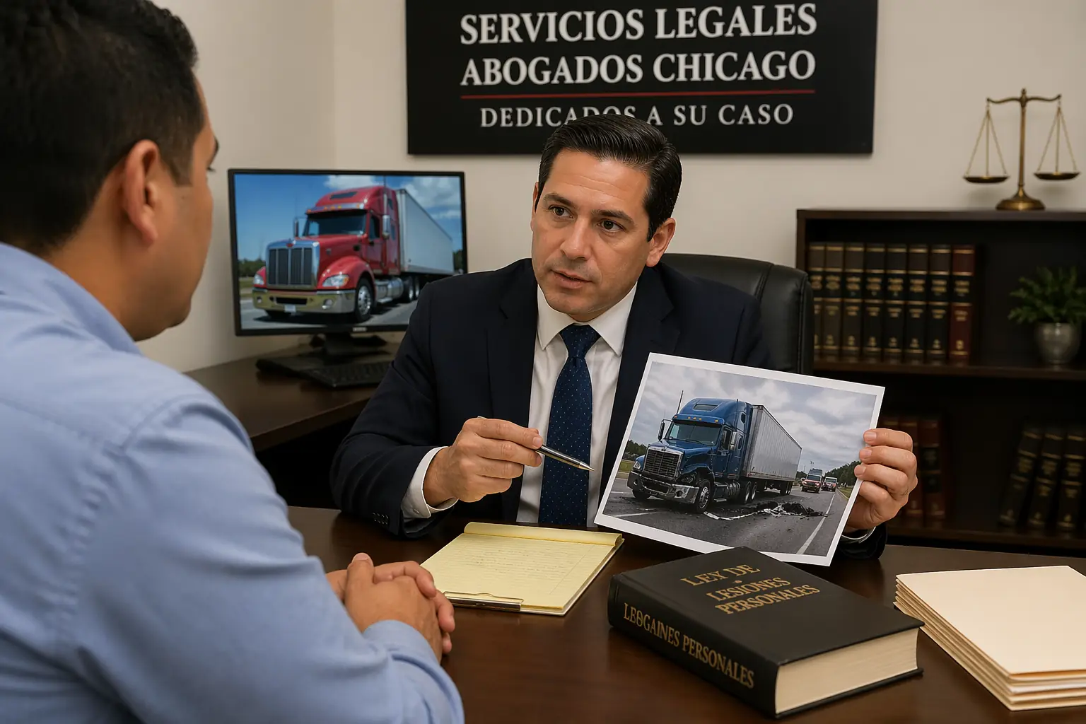 Abogado de accidentes de camiones en Chicago revisando un caso de choque comercial