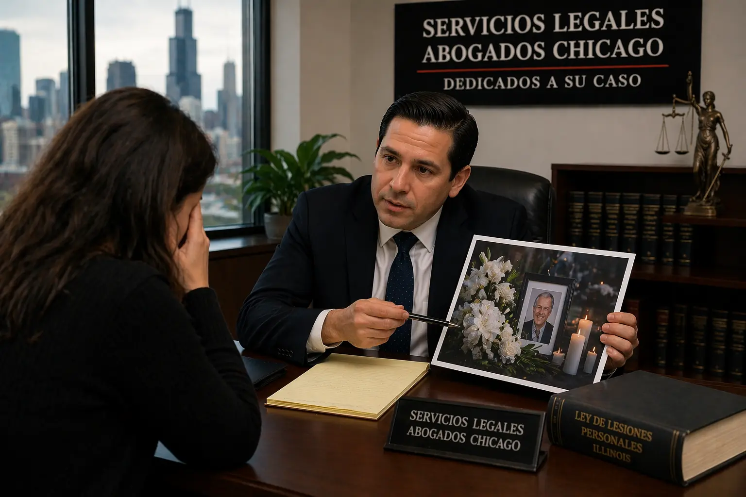 Abogado de muerte injusta en Chicago hablando con una familia sobre opciones legales