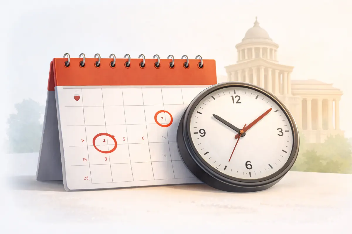 Calendario y reloj representando el plazo para presentar una demanda de lesiones personales en Illinois